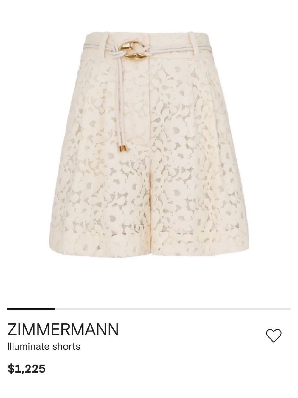 Zimmermann Lace High-Waist Shorts with Gold-Tone Belt
